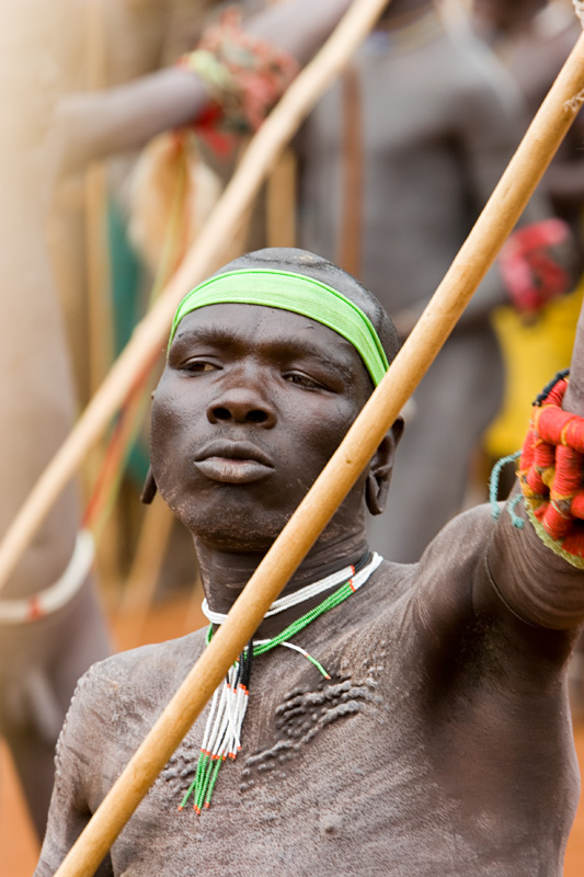 111   Surma warrior at donga stick fighting